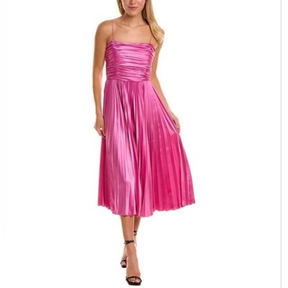 AMUR Heba Pleated Charmeuse Midi Dress Tulip Pink Wedding Guest Party - Size 4